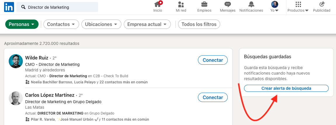 Cómo guardar búsquedas y encontrar clientes Linkedin 